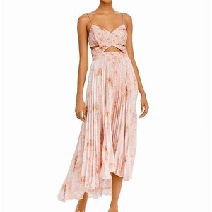 AMUR Lumi Waist-Cutout Pleated Midi Dress